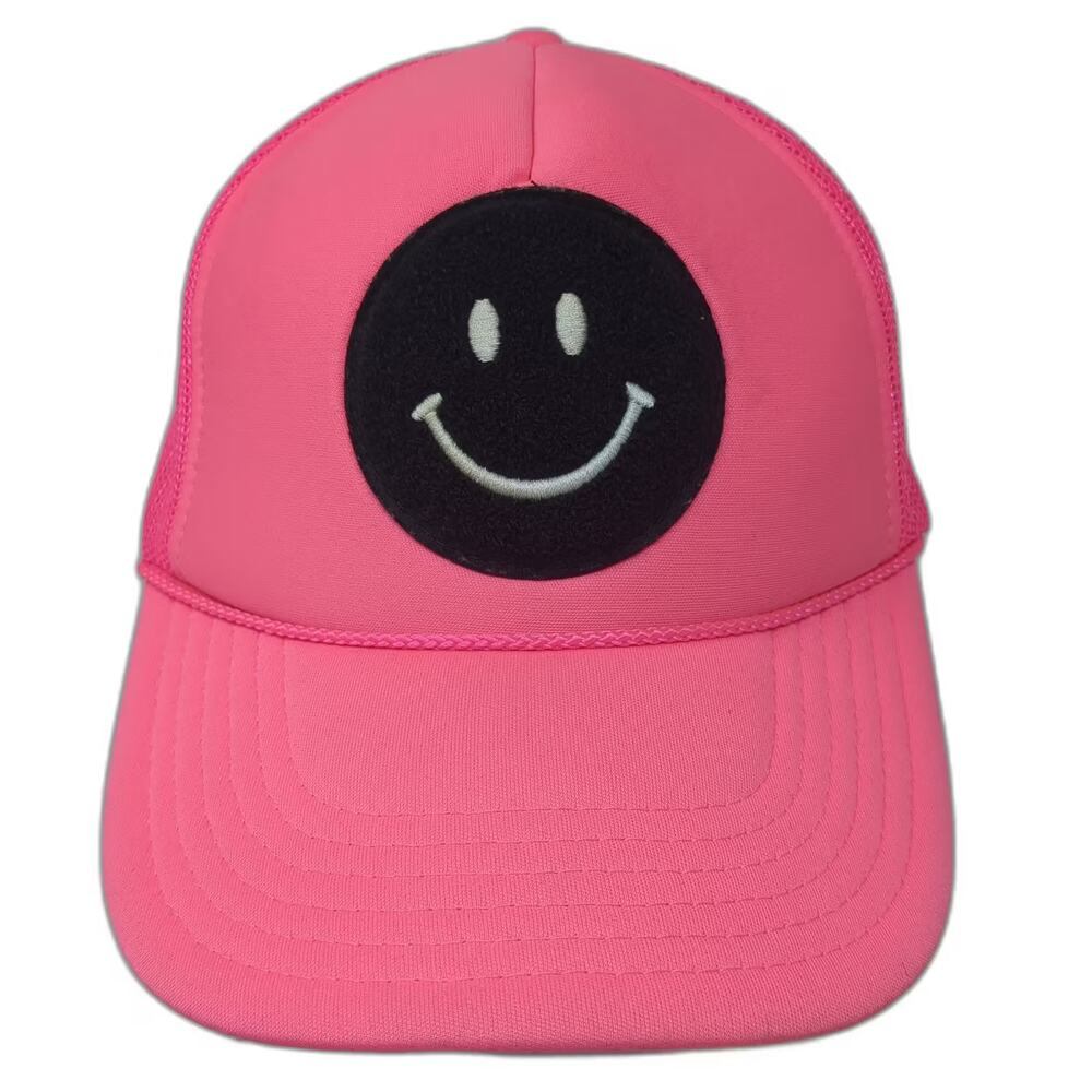 Local Beach Trucker Hat Pink Black Smiley Face Patch Mesh Cap OS Adjustable